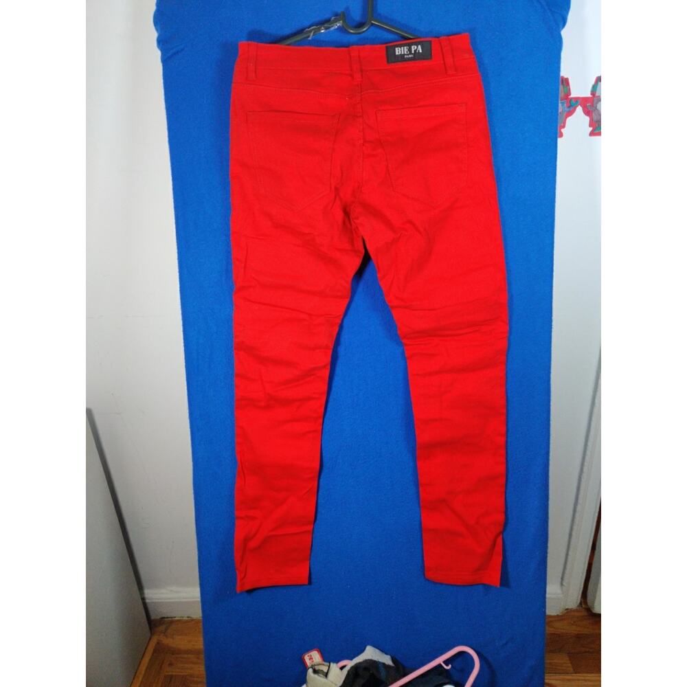 Bie Pa Paris Red Denim Jeans Women's Size 33 Embroidered Phoenix Floral Slim - Picture 11 of 15
